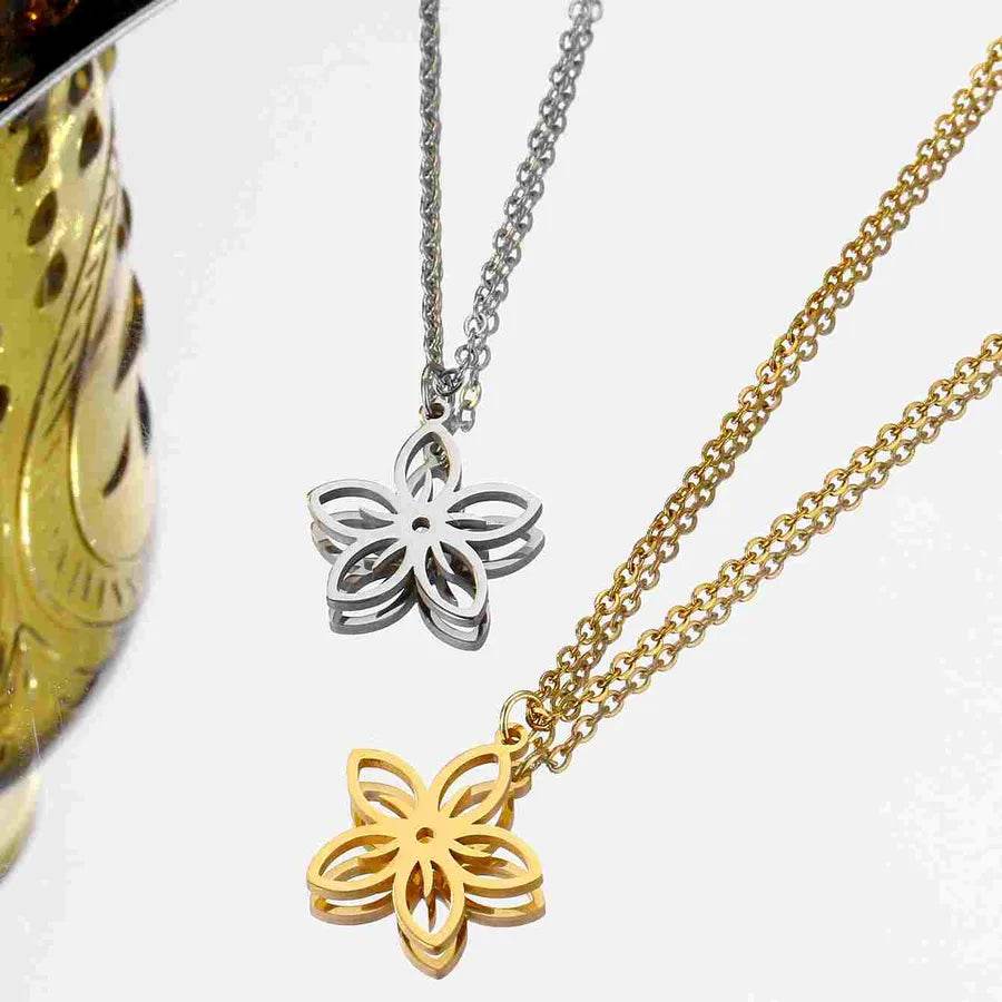 Waterproof Cutout Flower Necklace - 316 Stainless Steel 18K Gold Plated - Patelcreations
