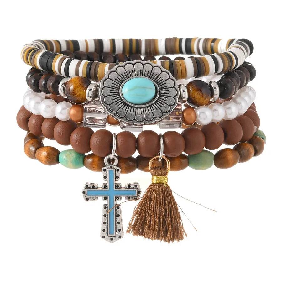 5-Piece Southwestern Boho Bracelet Stack - Handmade Beaded Jewelry with Western Charms - Patelcreations