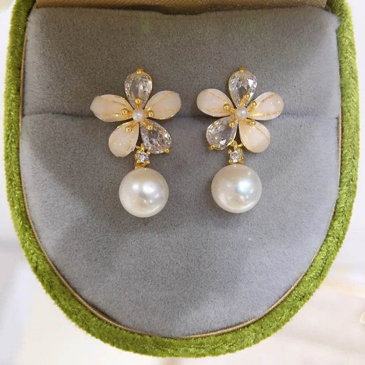 925 Sterling Silver Floral Pearl Stud Earrings - White & Gray Pearl Options - Patelcreations
