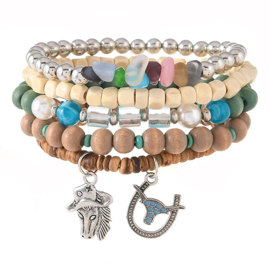 5-Piece Southwestern Boho Bracelet Stack - Handmade Beaded Jewelry with Western Charms - Patelcreations