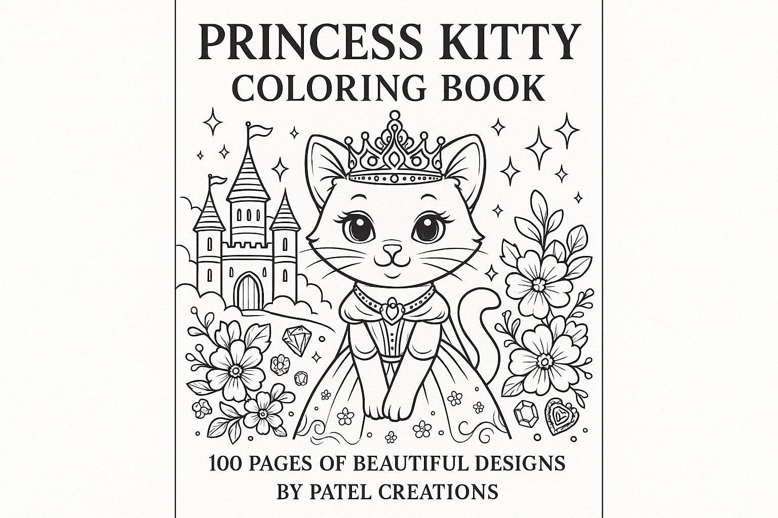 Princess Kitty Coloring Book - 100 Pages of Beautiful Designs - Digital Download - Patelcreations