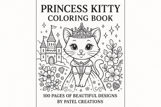 Princess Kitty Coloring Book - 100 Pages of Beautiful Designs - Digital Download