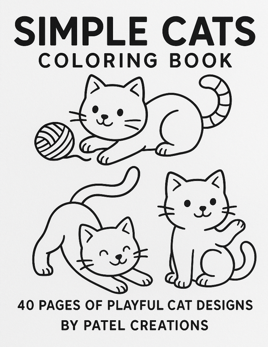 Simple Cats Coloring Book - 40 Pages of Playful Cat Designs - Digital Download