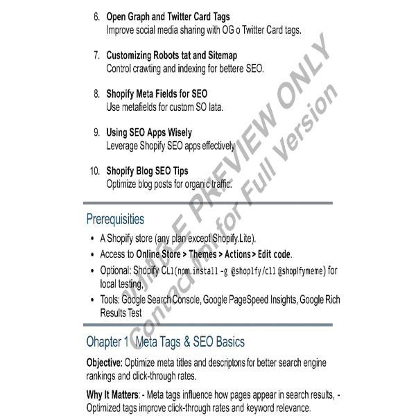 Shopify SEO & Performance Optimization Booklet - Premium Edition - Patelcreations